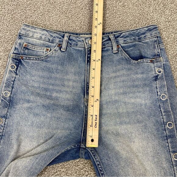 Topshop Moto Snap Leg High Rise Jeans Blue 32 Cropped Raw Hem Grunge - Picture 13 of 14